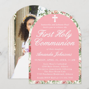Invitation Première communion de jeune fille Roses de jardin
