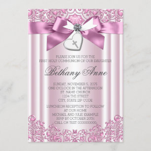 Invitation Première communion de la Croix de la Bow rose