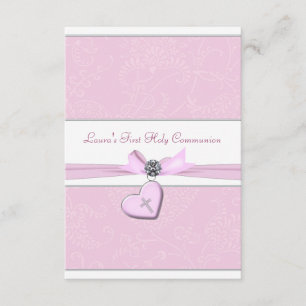 Invitation Première communion de la Croix rose du Coeur rose