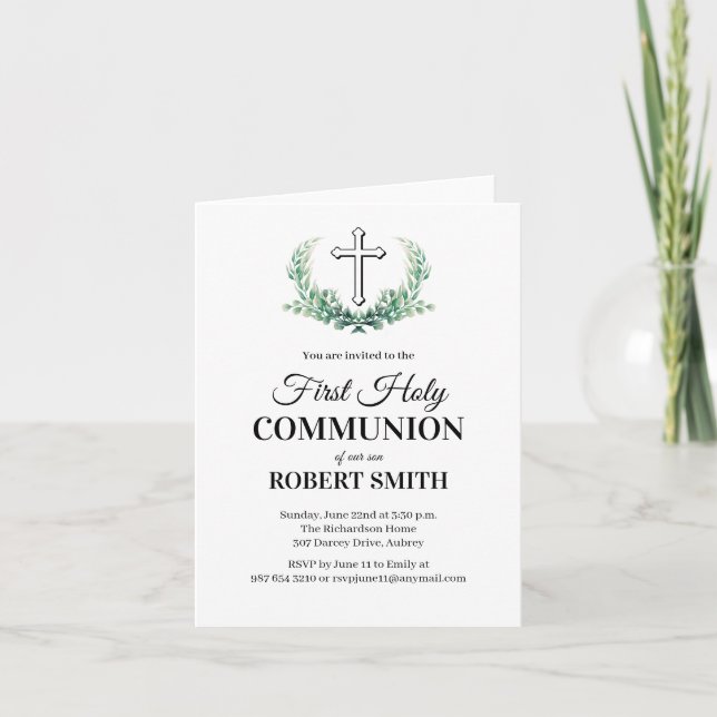 Invitation Première communion de la feuille verte (Devant)