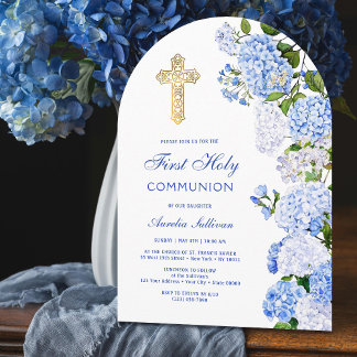 Invitation Première communion de l'arc bleu Hydrangea
