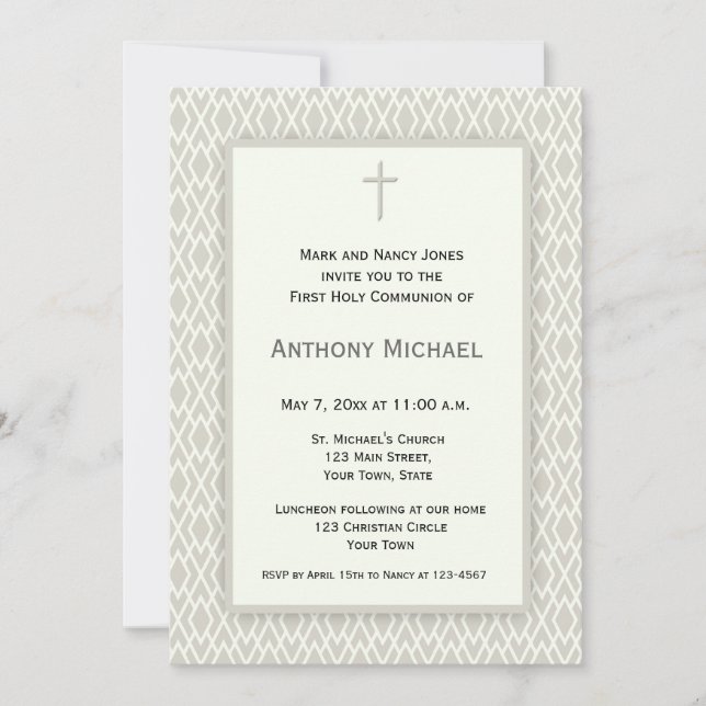Invitation Première communion de motif crème et gris de (Devant)