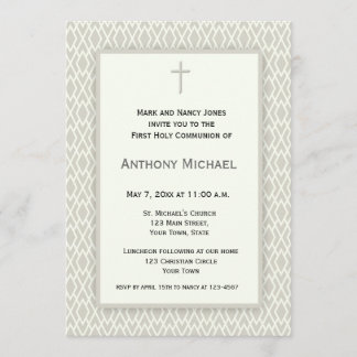 Invitation Première communion de motif crème et gris de