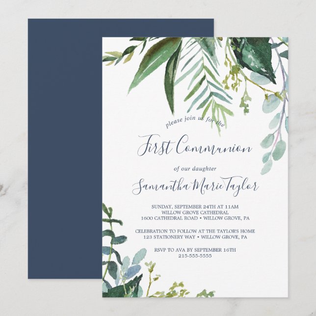 Invitation Première communion de verdure d'été (Devant / Derrière)
