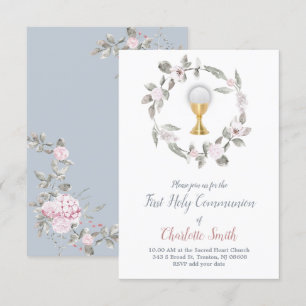 Invitation première communion délicate aquarelle florale