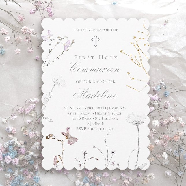 Invitation première communion délicate fleurs sauvages (Créateur téléchargé)