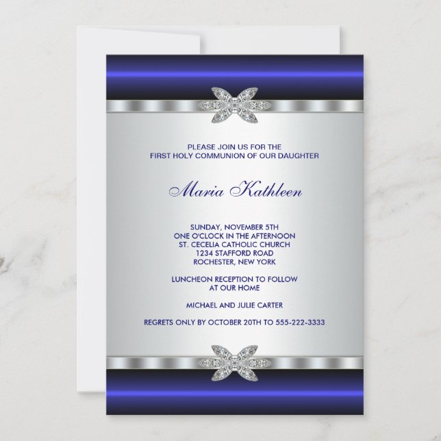 Invitation Première communion des filles au diamant bleu (Devant)