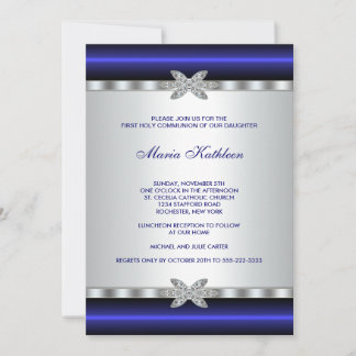 Invitation Première communion des filles au diamant bleu