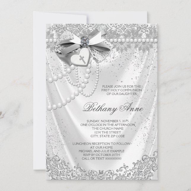 Invitation Première communion des filles en satin blanc (Devant)