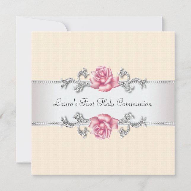 Invitation Première communion des filles roses (Devant)
