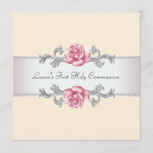 Invitation Première communion des filles roses