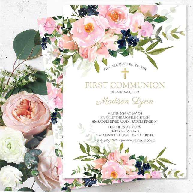 Invitation Première communion des Roses et des pivoines (Créateur téléchargé)