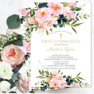 Invitation Première communion des Roses et des pivoines