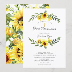 Invitation Première communion des tournesols jaunes aquarelle