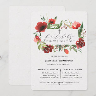 Invitation Première communion d'Eucalyptus de Bourgogne rouge