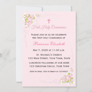 Invitation Première communion du bouquet de rose
