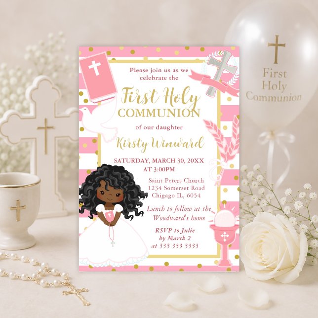 Invitation Première communion d'une fille afro-américaine ave (Créateur téléchargé)