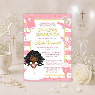 Invitation Première communion d'une fille afro-américaine ros