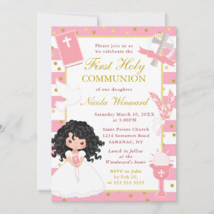 Invitation Première communion d'une fille aux cheveux noirs e