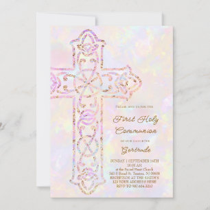 Invitation première communion élégante croix