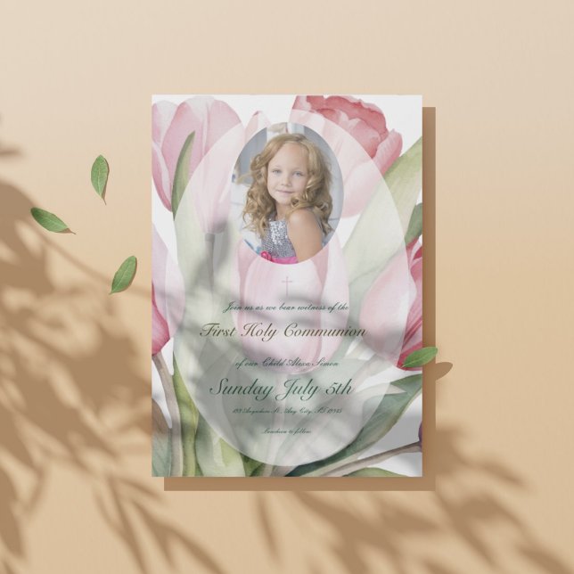 Invitation Première communion élégante de tulipe (Créateur téléchargé)