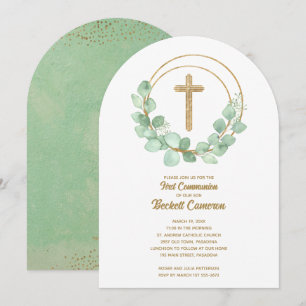 Invitation Première communion élégante Eucalyptus