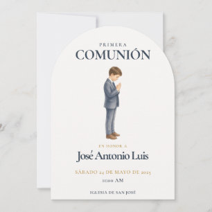 Invitation Première Communion Élégante Garçon en Prière