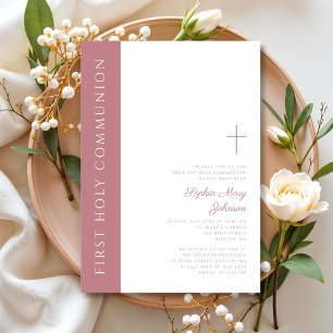 Invitation Première communion élégante moderne fille croix ro