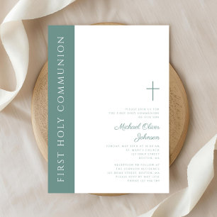 Invitation Première communion élégante moderne garçon croix v