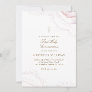 Invitation Première communion en marbre rose pâle