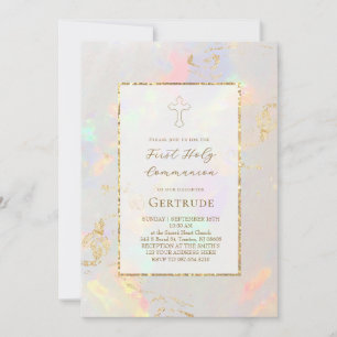 Invitation première communion en opale de faux feuillet