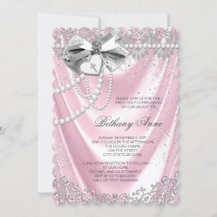 Invitation Première communion en satin rose