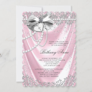 Invitation Première communion en satin rose