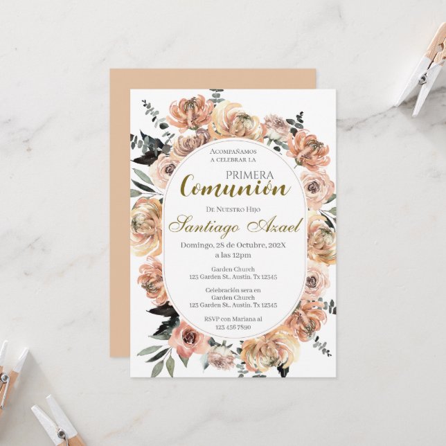 Invitation Première communion espagnole (Devant/Arrière en situation)