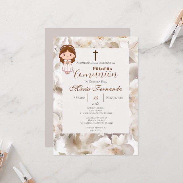 Invitation Première communion espagnole (Devant/Arrière en situation)