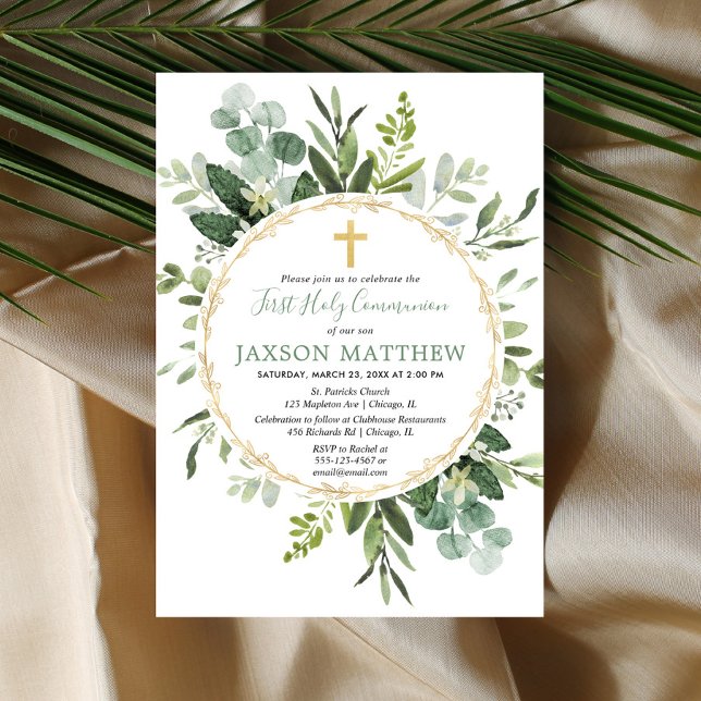 Invitation Première Communion eucalyptus verdure (Créateur téléchargé)