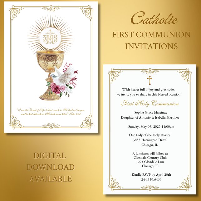 Invitation Première communion Eucharistie Saint-Esprit Floral (Créateur téléchargé)