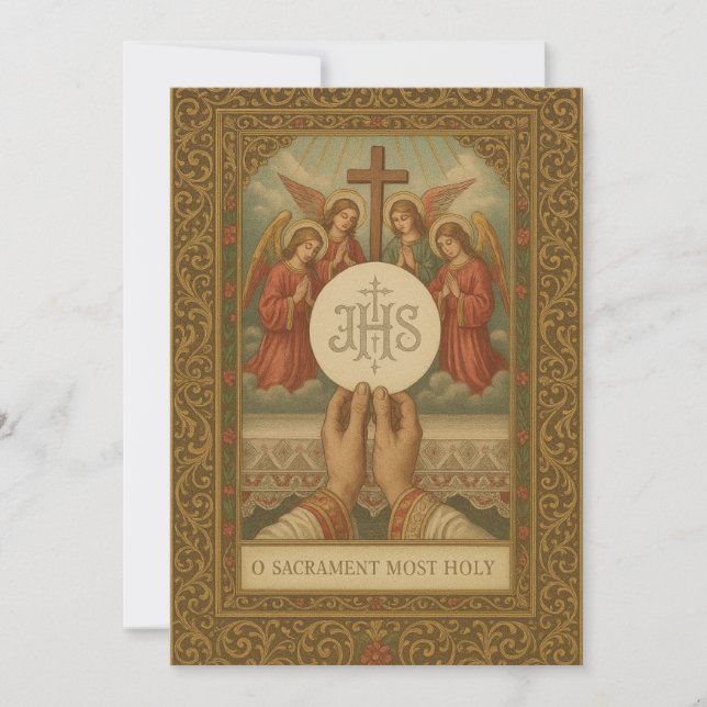 Invitation Première communion eucharistique antique prêtre me (Devant)
