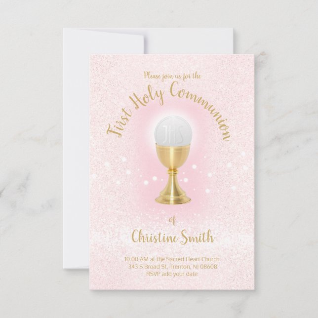 Invitation Première Communion fausse parties scintillant fill (Devant)