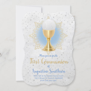 Invitation première communion faux or et faux décor de partie