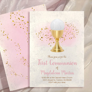 Invitation première communion FAUX parties scintillant et aqu