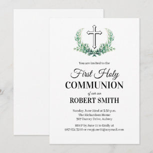 Invitation Première communion feuille verte