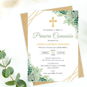 Invitation Première Communion Feuilles Vertes Mign