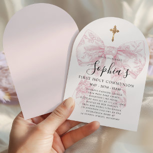 Invitation Première communion fille Arc de croix à nœud en to