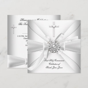Invitation Première communion fille Blanc Argent