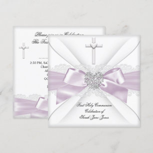 Invitation Première communion fille cœur rose blanc 2