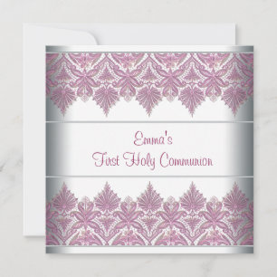 Invitation Première communion fille dentelle rose