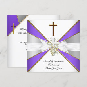 Invitation Première communion fille fleurs violettes et blanc
