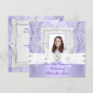 Invitation Première communion fille jolie photo violette