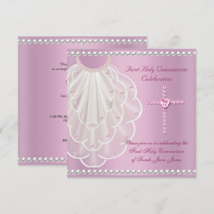 Invitation Première communion fille voile rose perle rose